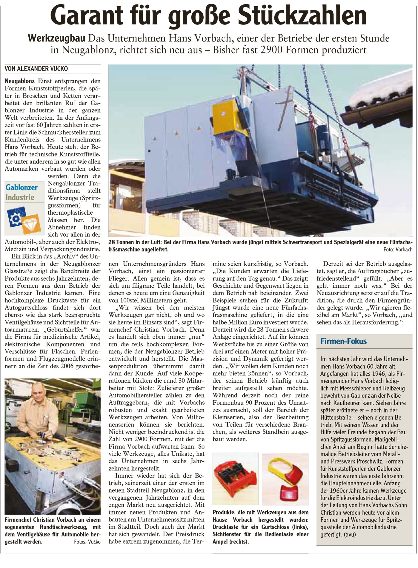Pressebericht über Firma Vorbach Formenbau GmbH